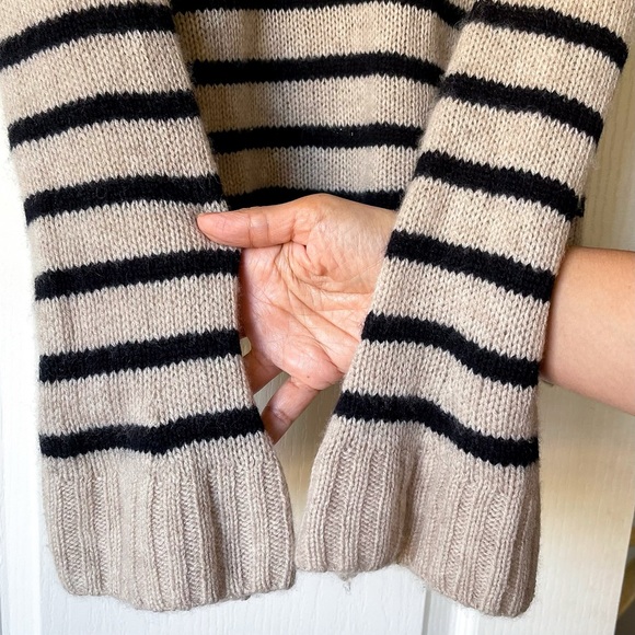 KHAITE Tilda Striped Cashmere Sweater Ribbed Fisherman Ecru Black Small EUC - Picture 3 of 12